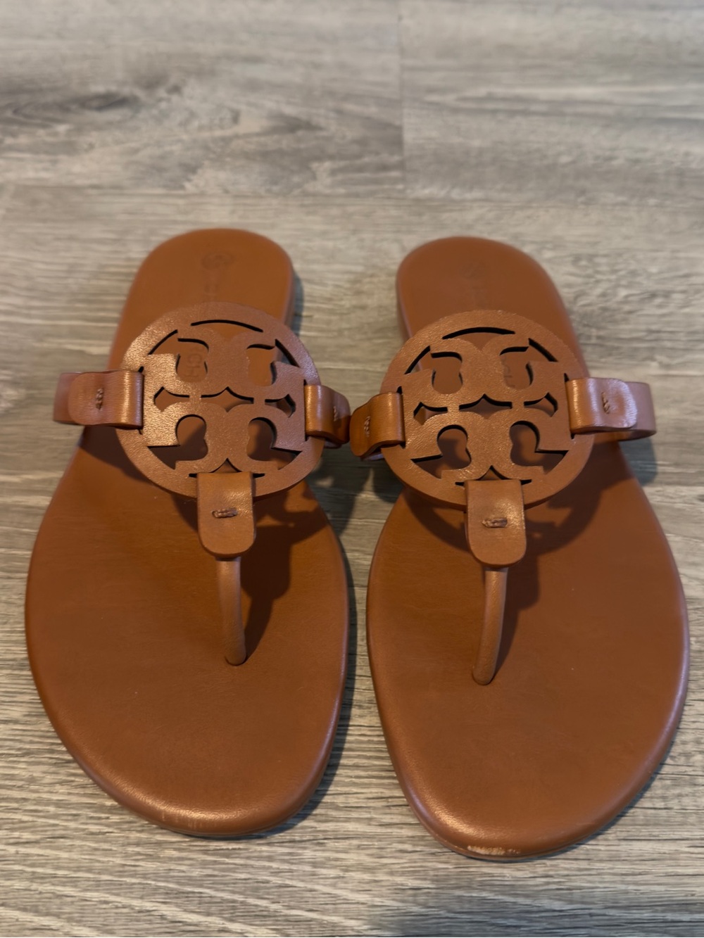 Tory Burch Tan Leather Logo Thong Sandals